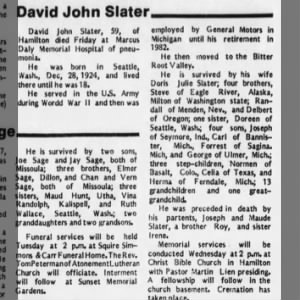 Obituary for David John Slater